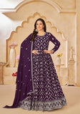 Festive Dark Purple Embroidered Faux Georgette Anarkali Kurta Set Online Shopping