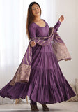 Festive Violet Thread Sequin Embroidered Roman Silk Anarkali Set Online Shopping