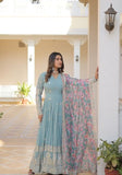 Festive Sky Blue Embroidered Georgette Anarkali Kurta With Dupatta Online Shopping