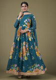 Festive Teal Zari Sequin Embroidered Fox Georgette Anarkali Set Online Shopping