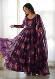 Festive Wine Digital Print Organza Anarkali Set Online Shopping