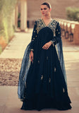 Festive Navy Blue Sequin Embroidered Chinon Anarkali Set Online Shopping