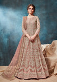 Festive Peach Embroidered Net Anarkali Kurta Set Online Shopping