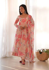 Festive Multicolour Floral Print Faux Georgette Kurta Set Online Shopping