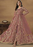 Festive Blush Pink Sequin Embroidered Butterfly Net Anarkali Set Online Shopping