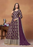 Festive Wine Jacquard Pure Silk Anarkali Kurta Set Online Shopping