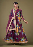 Festive Wine Embroidered Georgette Kurta Set Online Shopping