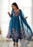 Festive Rama Blue Digital Print Organza Anarkali Set Online Shopping