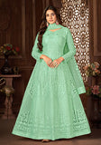 Festive Green Sequin Thread Embroidered Net Anarkali Set Online Shopping