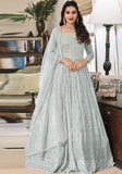 Festive Grey Sequin Embroidered Faux Georgette Anarkali Set Online Shopping