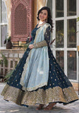 Festive Blue Embroidered Cotton Anarkali Set Online Shopping