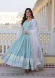 Festive Light Blue Embroidered Georgette Anarkali Set Online Shopping