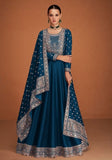 Festive Navy Blue Embroidered Silk Anarkali Kurta Set Online Shopping