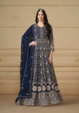 Festive Blue Embroidered Georgette Kurta Set Online Shopping