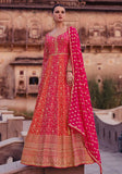 Festive Pink And Orange Sequin Embroidered Georgette Kurta With Dupatta Online Shopping