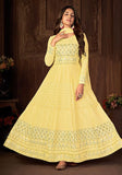 Festive Yellow Sequin Thread Embroidered Georgette Anarkali Set Online Shopping