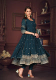 Festive Blue Embroidered Georgette Kurta Set Online Shopping