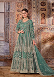 Festive Sea Green Sequin Embroidered Butterfly Net Anarkali Set Online Shopping