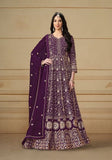 Festive Purple Embroidered Faux Georgette Anarkali Kurta Set Online Shopping