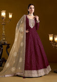 Festive Purple Embroidered Chanderi Anarkali Kurta Set Online Shopping