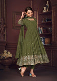 Festive Green Embroidered Georgette Kurta Set Online Shopping