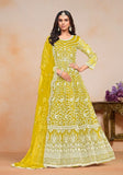 Festive Yellow Embroidered Net Anarkali Kurta Set Online Shopping