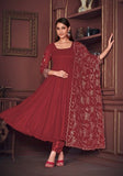 Festive Maroon Embroidered Georgette Kurta Set Online Shopping