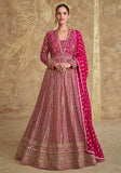 Festive Pink Thread Sequin Embroidered Georgette Anarkali Set Online Shopping