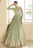 Festive Pista Green Sequin Embroidered Viscose Jacquard Anarkali Set Online Shopping