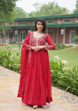 Festive Red Sequin Zari Embroidered Faux Blooming Anarkali Set Online Shopping