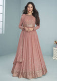 Festive Peach Embroidered Faux Georgette Anarkali Set Online Shopping