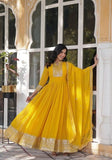 Festive Yellow Sequin Embroidered Faux Blooming Georgette Anarkali Set Online Shopping