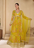 Festive Yellow Printed Georgette Anarkali Set Online Shopping