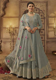 Festive Grey Thread Embroidered Silk Anarkali Set Online Shopping