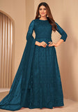 Festive Turquoise Dori Embroidered Net Anarkali Set Online Shopping