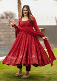 Festive Maroon Embroidered Georgette Anarkali Set Online Shopping