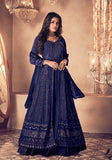 Festive Blue Sequin Thread Embroidered Georgette Anarkali Set Online Shopping