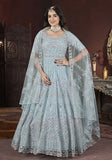 Festive Sky Blue Thread Embroidered Net Anarkali Set Online Shopping