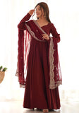 Festive Maroon Solid Roman Silk Anarkali Set Online Shopping