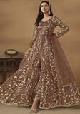 Festive Brown Sequin Embroidered Butterfly Net Anarkali Set Online Shopping