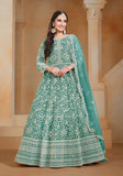 Festive Sea Green Embroidered Net Anarkali Kurta Set Online Shopping