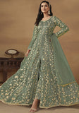 Festive Sea Green Sequin Embroidered Butterfly Net Anarkali Set Online Shopping