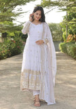 Festive White Thread Sequin Embroidered Faux Georgette Anarkali Set Online Shopping