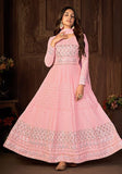 Festive Pink Sequin Thread Embroidered Georgette Anarkali Set Online Shopping