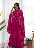 Festive Rani Pink Embroidered Georgette Anarkali Set Online Shopping