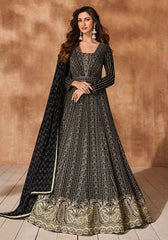 Festive Black Thread Sequin Embroidered Georgette Anarkali Set Online Shopping