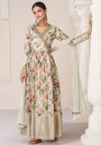 Festive Cream Embroidered Organza Silk Kurta Set Online Shopping