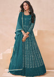 Festive Turquoise Embroidered Georgette Anarkali Set Online Shopping