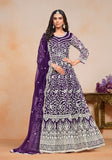 Festive Purple Embroidered Net Anarkali Kurta Set Online Shopping