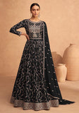 Festive Black Sequin Embroidered Faux Georgette Anarkali Set Online Shopping